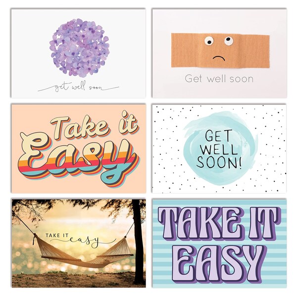 Better Office Products Get Well Cards W/Envelopes, Thinking of You Cards, 4in. x 6in. 6 Cover Designs, Blank Inside, 50PK 64624 - main